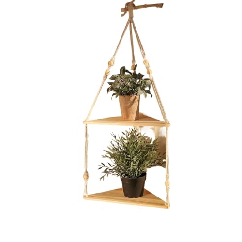 AYWTIUN Corner Shelf Macrame Wall Hanging Wood Floating Shelves Rustic Wall Shelf Decor Storage Rack for Plants Pots Photo Frames für Regale(Size2) von AYWTIUN