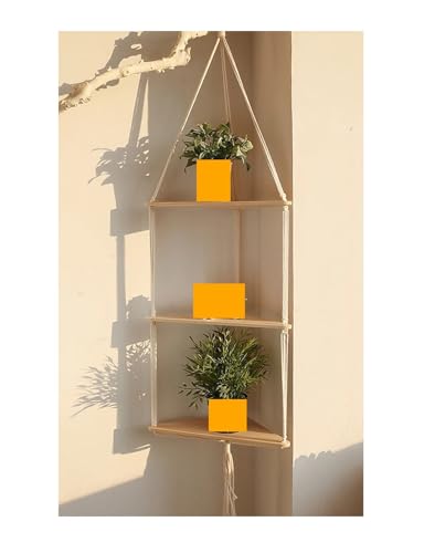 AYWTIUN Corner Shelf Macrame Wall Hanging Wood Floating Shelves Rustic Wall Shelf Decor Storage Rack for Plants Pots Photo Frames für Regale(Size3) von AYWTIUN