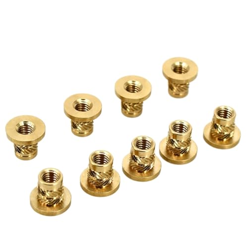 Einpressmuttern M2 M3 M4 M5 M6 M8 Messing Wärme Einsatz Hot Melt Mutter Rändelflansch Kupfer Mutter Gewinde Injektion Einbettung T-typ Mutter for 3d Drucker(M5x9.5xOD6.4 100pcs) von AYWTIUN