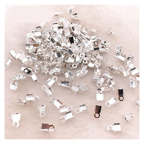 Seilendkappen 200 teile/los 2x6/4x8mm Quetschperlen Cove Verschlüsse Kordel Endkappen String Band Leder Clip Foldover for Halskettenverbinder(02 silver,4x8mm(about 200pcs)) von AYWTIUN