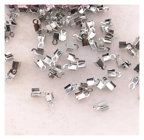 Seilendkappen 200 teile/los 2x6/4x8mm Quetschperlen Cove Verschlüsse Kordel Endkappen String Band Leder Clip Foldover for Halskettenverbinder(04 dull silver,4x8mm(about 200pcs)) von AYWTIUN