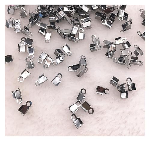 Seilendkappen 200 teile/los 2x6/4x8mm Quetschperlen Cove Verschlüsse Kordel Endkappen String Band Leder Clip Foldover for Halskettenverbinder(05 gunblack,2x6mm(about 200pcs)) von AYWTIUN