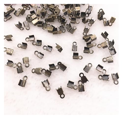 Seilendkappen 200 teile/los 2x6/4x8mm Quetschperlen Cove Verschlüsse Kordel Endkappen String Band Leder Clip Foldover for Halskettenverbinder(06 bronze,4x8mm(about 200pcs)) von AYWTIUN