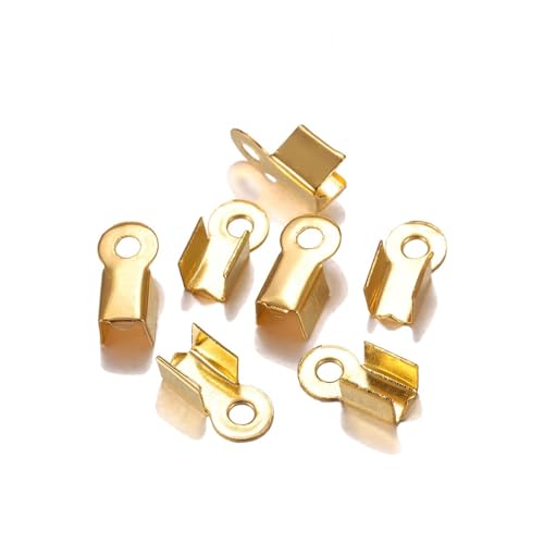 Seilendkappen 200 teile/los Cove Verschlüsse Cord Endkappen String Band Leder Clip Spitze Falten Crimp Bead Connectors for Schmuck Machen DIY Liefert(Gold,3 x 6mm) von AYWTIUN