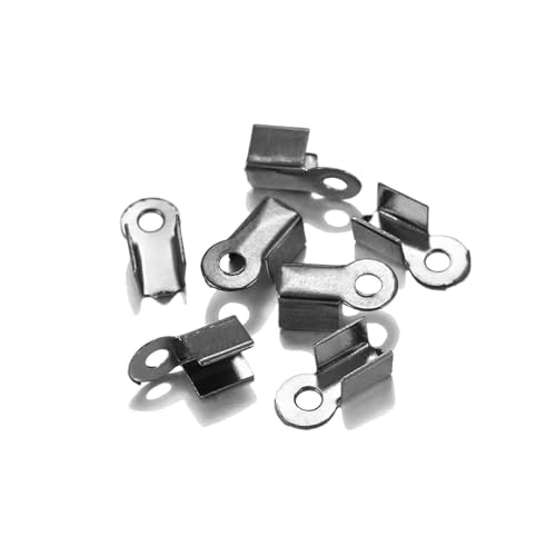 Seilendkappen 200 teile/los Cove Verschlüsse Cord Endkappen String Band Leder Clip Spitze Falten Crimp Bead Connectors for Schmuck Machen DIY Liefert(GunBlack,3.5 x 9mm) von AYWTIUN