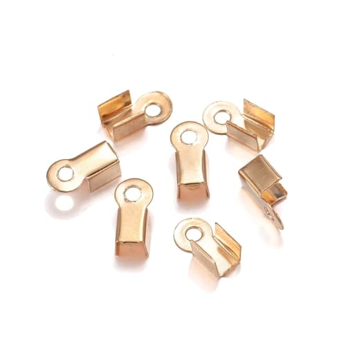 Seilendkappen 200 teile/los Cove Verschlüsse Cord Endkappen String Band Leder Clip Spitze Falten Crimp Bead Connectors for Schmuck Machen DIY Liefert(KC Gold,4 x 11mm) von AYWTIUN