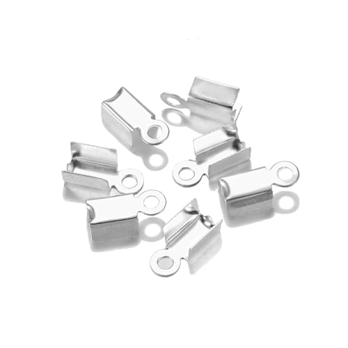 Seilendkappen 200 teile/los Cove Verschlüsse Cord Endkappen String Band Leder Clip Spitze Falten Crimp Bead Connectors for Schmuck Machen DIY Liefert(Silver,3 x 6mm) von AYWTIUN