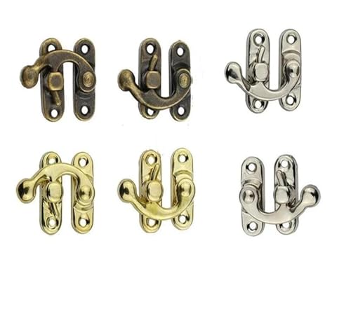 Türvorhängeschloss mit Schließblech 12 Sets Mini-Schmuck-Holzbox mit Schrauben Möbelbeschläge Bronze Eisen Vorhängeschloss Haspe Hakenschloss(Bronze,Left hook 37x43.0mm) von AYWTIUN