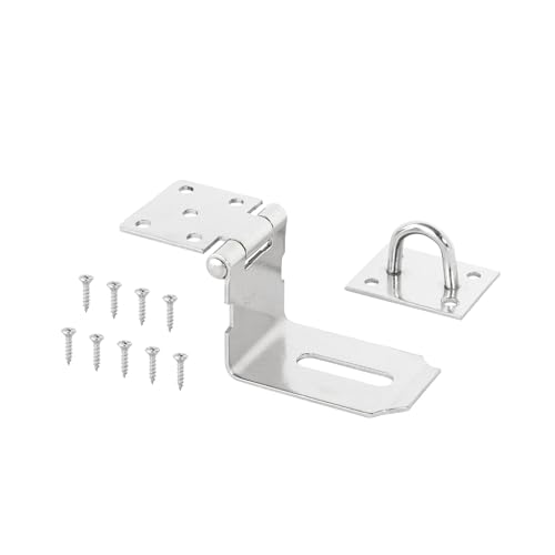 Türvorhängeschloss mit Schließblech Splitter Edelstahl Tür Haspe Metall Riegel Verschluss for Möbel Schrank Schublade und Zimmer Holztüren Sicherheits Vorhängeschloss(Right AngleStainless) von AYWTIUN