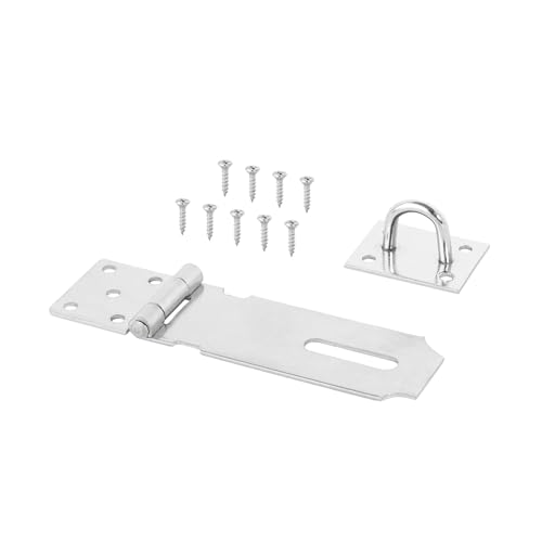 Türvorhängeschloss mit Schließblech Splitter Edelstahl Tür Haspe Metall Riegel Verschluss for Möbel Schrank Schublade und Zimmer Holztüren Sicherheits Vorhängeschloss(Straight Stainless) von AYWTIUN