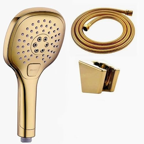 Duschkopf Drei Funktionen, polnischer Gold-Handbrausekopf, Badezimmer-Gold, mit goldfarbenem Handbrausehalter(Set a) von AYXAMO