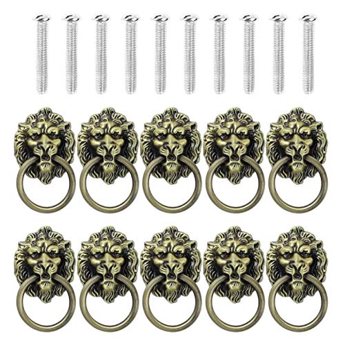 TüRklopfer,TüRklopfer Antik 10Pcs Löwe-Kopf-Zink-Legierung Knob Pull Griff Türklopfer Hardware Ring Möbel Befestigungsschrauben Antike Türgriffe Griffe(10Pcs Antique Bronze) von AYXAMO