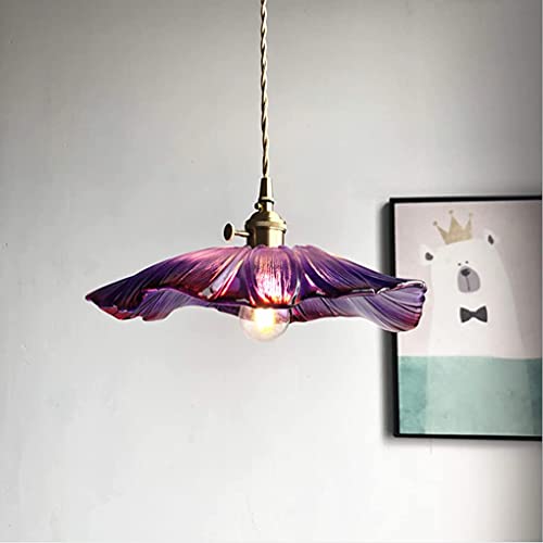 AYXRMX Glas Pendelleuchte Retro Esszimmerlampe E27 Kreatives Blumenform Design Hängelampe Lila Treppen Esstisch Pendellampe Schlafzimmer Nachttischlampe Büro Cafe Küche Dekor Deckenleuchte, Ø30cm von AYXRMX