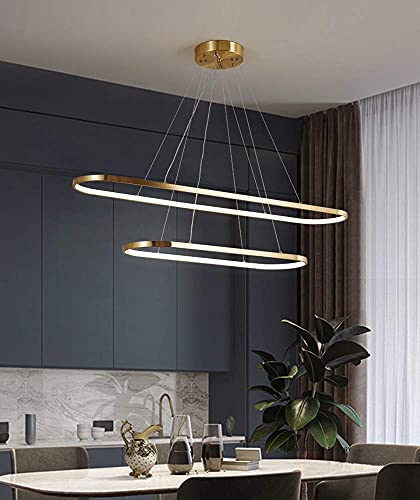 AYXRMX Kupfer Pendelleuchte LED Wohnzimmer Esszimmer Hängelampe Dimmbar 2-Ovales Design Messing Kronleuchter Höhenverstellbar Küche Esstisch Hängeleuchte Gold Moderner Dekor Deckenleuchte (90+120cm) von AYXRMX