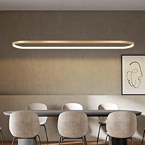 AYXRMX LED Pendelleuchte Oval Büro Esstisch Lampen Dimmbar Hängeleuchte mit Fernbedienung Modern Ring Design Kronleuchter Höhenverstellbar Esszimmer Deckenleuchte Küchenlampe Blendfrei (L120cm, Gold) von AYXRMX