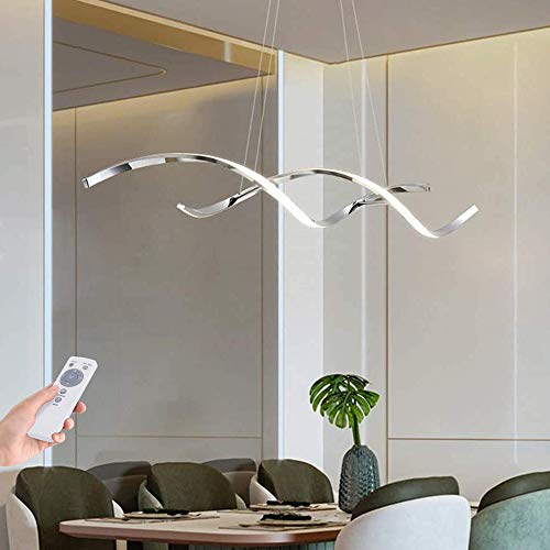 AYXRMX Moderner Hängeleuchte Dimmbar LED Pendelleuchte mit Fernbedienung Silber Esszimmerlampe Kreativer Spiral Kronleuchter Höhenverstellbar Esstisch Hängelampe Wohnzimmer Pendellampe, 110cm von AYXRMX