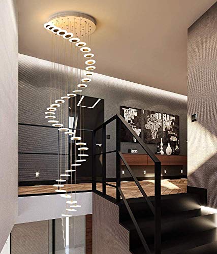 AYXRMX Treppen Pendelleuchte LED 42-Flammen Rund Decke Hängelampe Moderne Kreative Flur Leuchte Warmweiß Hotel Loft Kronleuchter Höhenverstellbar Esszimmer Hängende Lampe Hall Shop Dekor Hängeleuchte von AYXRMX