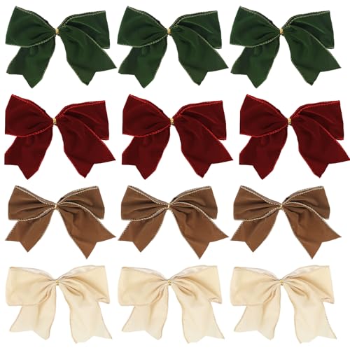 AYYDS 12 Stück Weihnachtsschleifen aus Samtband, Schleifen Weihnachtsbaum, 4 Farben Weihnachten Schleifen für Weihnachtskranz Geschenke Deko, Weihnachtsbaumschmuck AYYDS 12 Stück Weihnachtsschleifen aus Samtband, Schleifen Weihnachtsbaum, 4 Farben Weihnachten Schleifen für Weihnachtskranz Geschenke Deko, Weihnachtsbaumschmuck von AYYDS