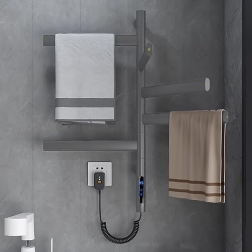 AYYDS Handtuchheizkörper Elektrisch, 180° Drehung Badheizkörper Handtuchhalter Elektrischer, Thermostat Handtuchwärmer Elektrisch Handtuchtrockner Bad Handtuchheizung (Grau) von AYYDS