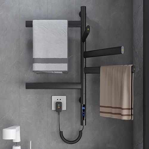 AYYDS Handtuchheizkörper Elektrisch, 180° Drehung Badheizkörper Handtuchhalter Elektrischer, Thermostat Handtuchwärmer Elektrisch Handtuchtrockner Bad Handtuchheizung (Schwarz) von AYYDS