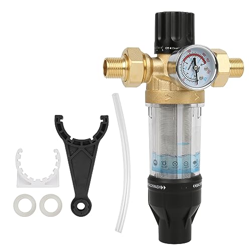 AYYDS Rückspülfilter, Wasserfilter mit Manometer, Wiederverwendbare, Wasser Vorfilter Sedimentfilter, Spin Down Sediment Wasserfilter, Ausspülbarer Feinfilter (1" mit 3/4" Adapter), Messing von AYYDS