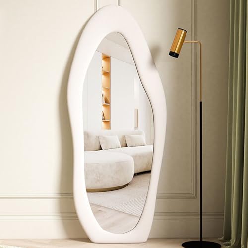 AYYDS Asymmetrischer Spiegel, 160 X 60cm Standspiegel Ganzkörperspiegel, Spiegel Groß mit Flanell umwickelter Holzrahmen, Bodenspiegel, Unregelmäßiger Wandspiegel für Wohnzimmer Schlafzimmer Flur (Weiß), LJ-TWH-0873 von AYYDS
