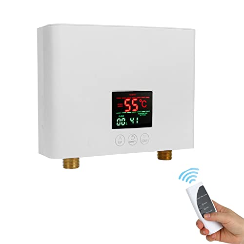 Tankless Durchlauferhitzer Elektrisch, 3KW 220V, Sofortige Warmwasserbereiter Elektrischer Klein Tankless Durchlauferhitzer Küche Bad Wandhängend, 30-55℃, Digitalanzeige, Steckerfertig (Weiß) von AYYDS
