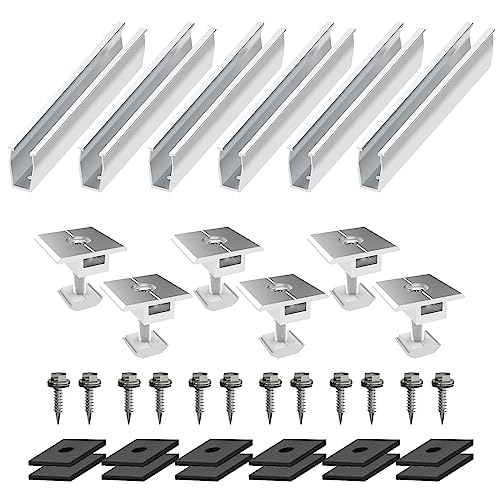 Solarmodul Halterung Set, Aluminium Solarmodul Befestigung, 20 CM Trapezblech Flachdach Photovoltaik Montageschiene, Solarpanel Halterung Befestigungssystem für 30-35MM Module von AYYDS