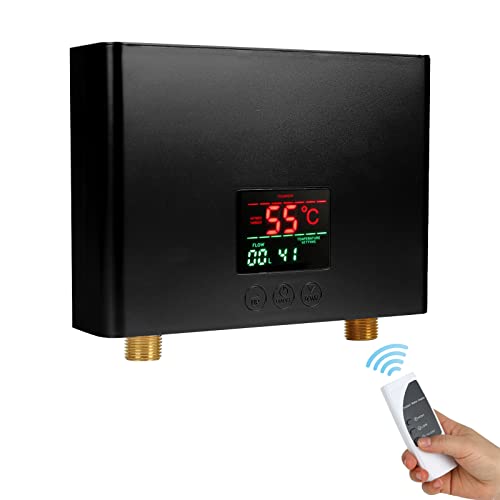 Tankless Durchlauferhitzer Elektrisch, 3KW 220V, Sofortige Warmwasserbereiter Elektrischer Klein Tankless Durchlauferhitzer Küche Bad Wandhängend, 30-55℃, Digitalanzeige, Steckerfertig (Schwarz) von AYYDS