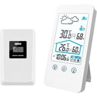 Kabellose Wetterstation, Indoor Wireless Digital Indoor Thermometer Luftfeuchtigkeit Barometer Wetterstation Uhr mit Außensensor (Weiß) von AYYQH