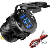 Schneller USB-Kfz-Ladeadapter mit zwei QC3.0-USB-Anschlüssen, 12 V/24 V, 36 W, wasserdicht, mit digitaler LED-Voltmeteranzeige für Motorrad, LKW, Schneller USB-Kfz-Ladeadapter mit zwei QC3.0-USB-Anschlüssen, 12 V/24 V, 36 W, wasserdicht, mit digitaler LED-Voltmeteranzeige für Motorrad, LKW, von AYYQH