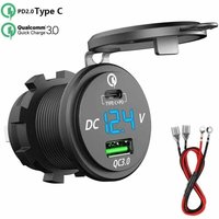 USB C Autoladegerät 12V / 24V QC 3.0 64W Dual USB Ladebuchse Wasserdicht mit LED Voltmeter für Auto Aarine Motorrad Boot Caravan von AYYQH