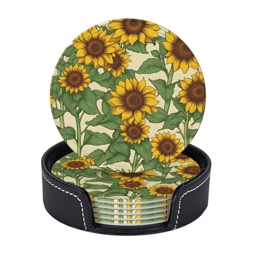 6er-Set Untersetzer mit Sonnenblumen-Motiv, Kaffeetassen, Tassen, Tischplatte, Zuhause, Büro, Esszimmer, Dekoration, leicht zu reinigen von AYYQWE