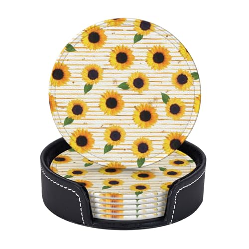 6er-Set Untersetzer mit Sonnenblumenmuster, Kaffeetassen, Tassen, Tischplatte, Zuhause, Büro, Esszimmer, Dekoration, leicht zu reinigen von AYYQWE