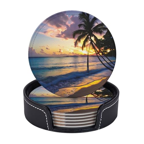 Atemberaubender Jamaika-Strand-Druck, 6er-Set, Untersetzer, Kaffeetassen, Tassen, Tischplatte, Zuhause, Büro, Esszimmer, Dekoration, leicht zu reinigen von AYYQWE