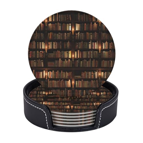 Bibliotheks-Bücherregal, Buchdruck, Untersetzer, Kaffeetassen, Tassen, Tischplatte, Zuhause, Büro, Esszimmer, Dekoration, leicht zu reinigen, 6 Stück von AYYQWE