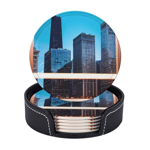 Chicago Reflect Print 6 Set Untersetzer Kaffeetassen Tassen Tischplatte Home Office Esszimmer Dekor leicht zu reinigen von AYYQWE