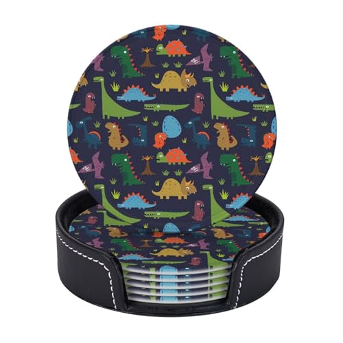 Dinosaurier-Palmblatt-Druck, 6er-Set, Untersetzer, Kaffeetassen, Tassen, Tischplatte, Zuhause, Büro, Esszimmer, Dekoration, leicht zu reinigen Dinosaurier-Palmblatt-Druck, 6er-Set, Untersetzer, Kaffeetassen, Tassen, Tischplatte, Zuhause, Büro, Esszimmer, Dekoration, leicht zu reinigen von AYYQWE