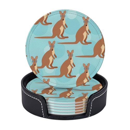 Funny for Kangaroo Zoo Print 6 Set Coasters Coffee Mugs Cups Tabletop Home Office Dining Room Decor Easy Clean von AYYQWE