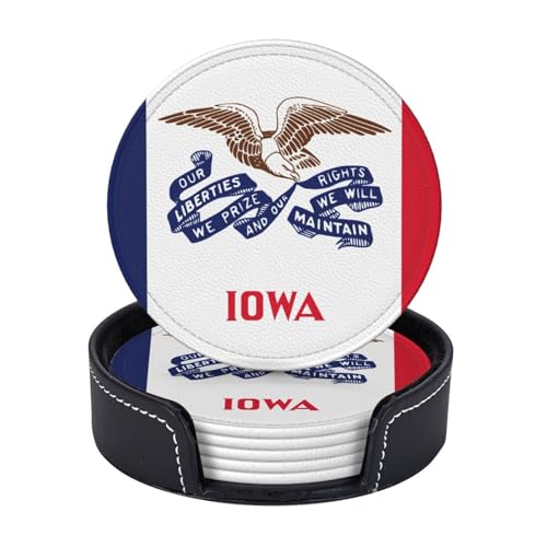 Iowa Untersetzer mit Staatsflaggen-Druck, 6 Stück, Kaffeetassen, Tassen, Tischplatte, Zuhause, Büro, Esszimmer, Dekoration, leicht zu reinigen von AYYQWE