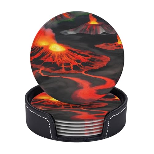 Kilauea Untersetzer, Motiv: Vulkane, Kaffeetassen, Tassen, Tischplatte, Zuhause, Büro, Esszimmer, Dekoration, leicht zu reinigen, 6 Stück von AYYQWE