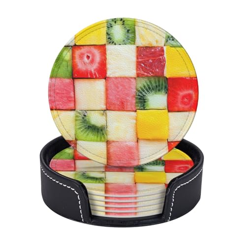 Kiwi-Wassermelonen-Druck, 6er-Set, Untersetzer, Kaffeetassen, Tassen, Tischplatte, Zuhause, Büro, Esszimmer, Dekoration, leicht zu reinigen Kiwi-Wassermelonen-Druck, 6er-Set, Untersetzer, Kaffeetassen, Tassen, Tischplatte, Zuhause, Büro, Esszimmer, Dekoration, leicht zu reinigen von AYYQWE