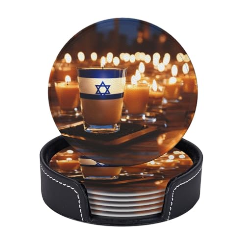 Untersetzer, Motiv: israelische Flagge, 6 Stück, Kaffeetassen, Tassen, Tischplatte, Zuhause, Büro, Esszimmer, Dekoration, leicht zu reinigen von AYYQWE