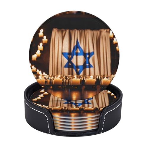 Untersetzer, Motiv: israelische Flagge, 6 Stück, Kaffeetassen, Tassen, Tischplatte, Zuhause, Büro, Esszimmer, Dekoration, leicht zu reinigen von AYYQWE