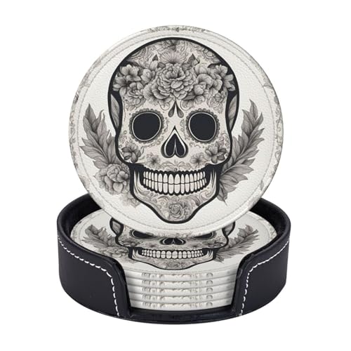 Untersetzer, Motiv: mexikanischer Totenkopf, Kaffeetassen, Tassen, Tischplatte, Zuhause, Büro, Esszimmer, Dekoration, leicht zu reinigen, 6 Stück von AYYQWE