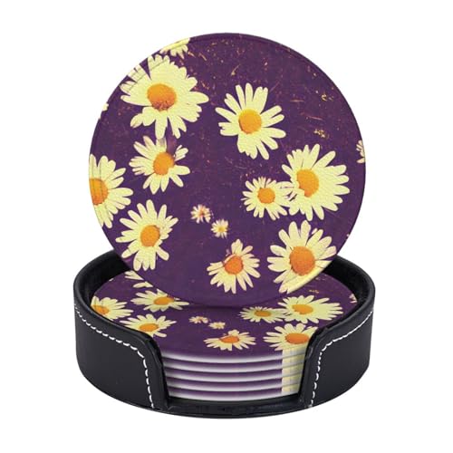 Untersetzer mit Gänseblümchen-Motiv, 6er-Set, Kaffeetassen, Tassen, Tischplatte, Zuhause, Büro, Esszimmer, Dekoration, leicht zu reinigen von AYYQWE