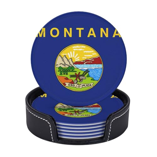 Untersetzer mit Montana-Flagge, 6er-Set, Kaffeetassen, Tassen, Tischplatte, Zuhause, Büro, Esszimmer, Dekoration, leicht zu reinigen von AYYQWE