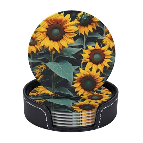Untersetzer mit Sonnenblumen-Motiv, 6 Stück, Untersetzer, Kaffeetassen, Tassen, Tischplatte, Zuhause, Büro, Esszimmer, Dekoration, leicht zu reinigen von AYYQWE