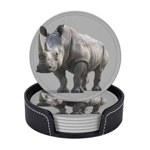 Untersetzer mit Tiernashorn-Druck, 6er-Set, Kaffeetassen, Tassen, Tischplatte, Zuhause, Büro, Esszimmer, Dekoration, leicht zu reinigen von AYYQWE