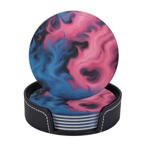 Untersetzer mit blauem und pinkem Feuerdruck, 6er-Set, Kaffeetassen, Tassen, Tischplatte, Zuhause, Büro, Esszimmer, Dekoration, leicht zu reinigen Untersetzer mit blauem und pinkem Feuerdruck, 6er-Set, Kaffeetassen, Tassen, Tischplatte, Zuhause, Büro, Esszimmer, Dekoration, leicht zu reinigen von AYYQWE
